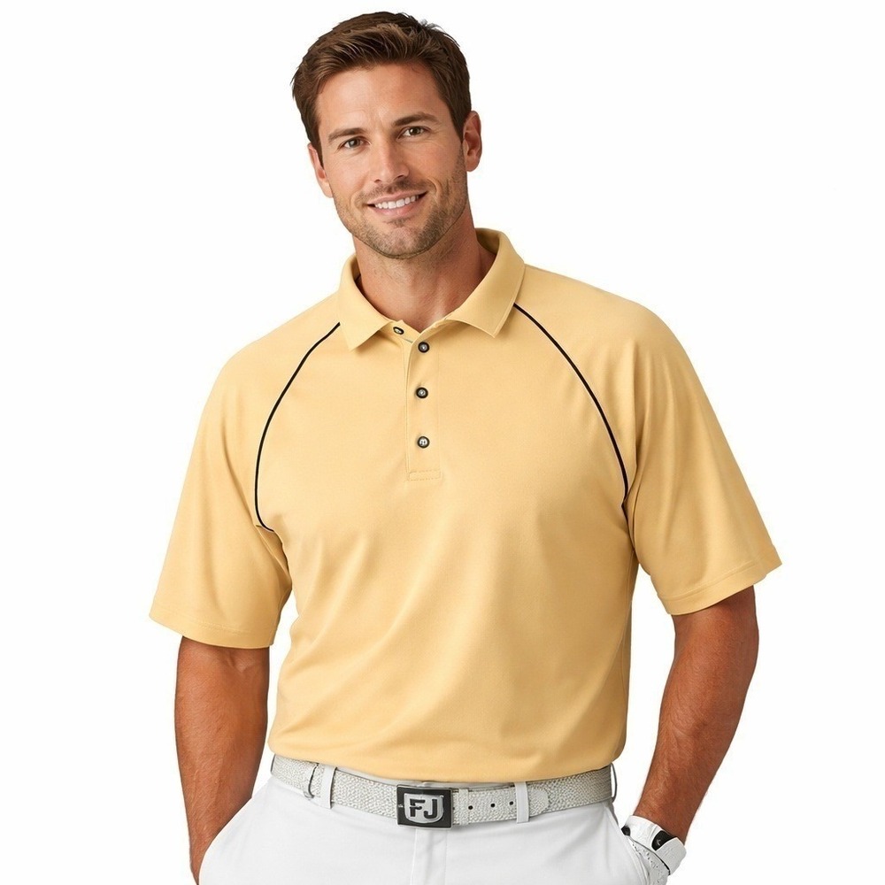 FootJoy Golf Polo Shirt Mens XL Yellow Raglan Stretch Short Sleeve Stained‎